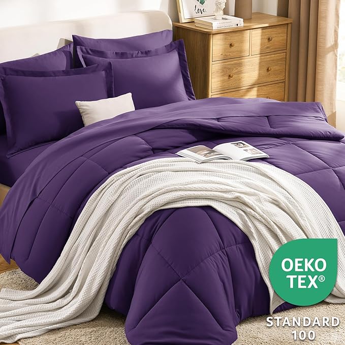 CozyLux Full Size Comforter Sets Purple - 7 Pieces Bed in a Bag Full, Oeko-Tex Certified Bed Set, All Season Soft Bedding Set with Down Alternative Comforter, Sheets, Pillowcases & Pillow Shams