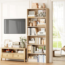 FOTOSOK 6-Tier Open Bookcase and Bookshelf Set of 2, Freestanding Display Storage Shelves Tall Bookcase for Bedroom, Living Room and Office, Light Oak