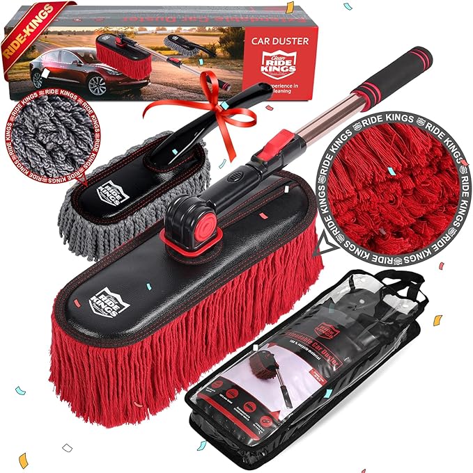 Car Duster Exterior Scratch Free-Stocking Stuffers Gifts for Men Women-Car Dust Brush with Extendable Telescoping Handle to Remove Dust Pollen,for Truck,and Motorcycle,Wax Cotton Hair