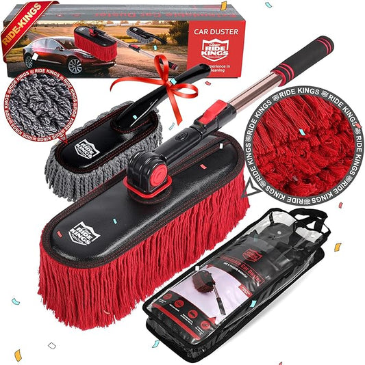 Car Duster Exterior Scratch Free-Stocking Stuffers Gifts for Men Women-Car Dust Brush with Extendable Telescoping Handle to Remove Dust Pollen,for Truck,and Motorcycle,Wax Cotton Hair