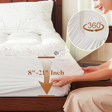 100% Waterproof Queen Size Mattress Topper, Thick Pillow Top Mattress Pad，Up to 21 Inch Deep Pocket,Soft Breathable Mattress Pad for Back Pain, Protector Cover(White)