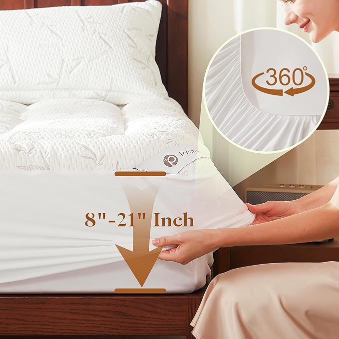 100% Waterproof Queen Size Mattress Topper, Thick Pillow Top Mattress Pad，Up to 21 Inch Deep Pocket,Soft Breathable Mattress Pad for Back Pain, Protector Cover(White)