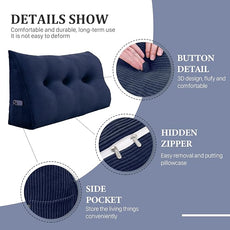 10 lbs Thickened Wedge Pillow Headboard Body Positioner Triangular Reading Pillow Bed Bolster Pillow for Sitting in Bedwith Removable Cover Gift for Mom Backrest Cordury Blue Full