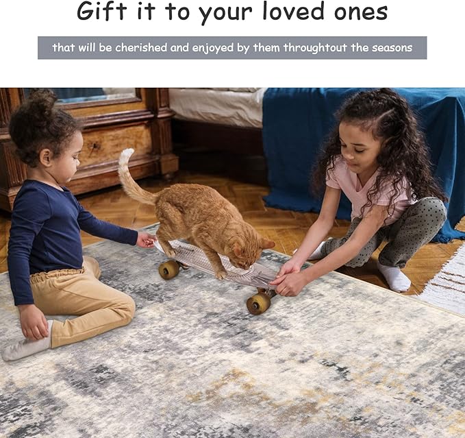 Lahome Modern Abstract Area Rug - 3x5 Gray Washable Entry Rug, Soft Non-Slip Contemporary Nursery Mat Indoor Throw Kitchen Carpet for Living Dining Bedroom Chair Decor