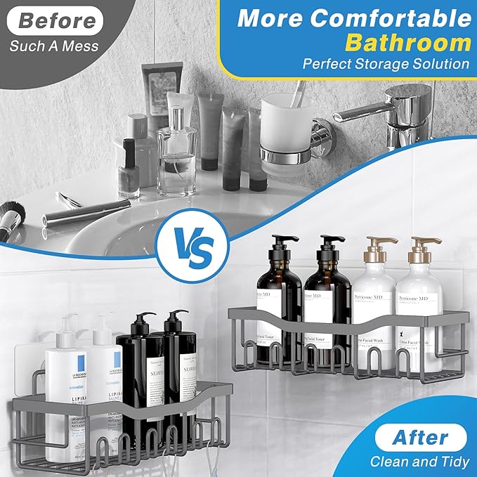 EUDELE 5-Pack Rustproof Stainless Steel Shower Caddy – No Drill Adhesive Bathroom Organizer with Large Capacity, Spacious Shower Shelves for Inside Shower, Kitchen & Home Decor Storage-XL Size