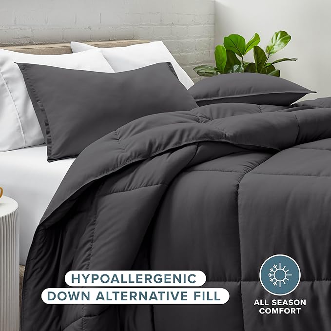 Bare Home Comforter Set - Queen Size - Ultra-Soft - Goose Down Alternative - Premium 1800 Series - Reversible - All Season Warmth (Queen, Forged Iron Grey)