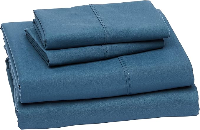 Amazon Basics Lightweight Super Soft Easy Care, Ultra Comfortable Microfiber 4-Piece Bed Sheet Set with 14-Inch Deep Pockets, Queen, Dark Teal, Solid AmazonBasics