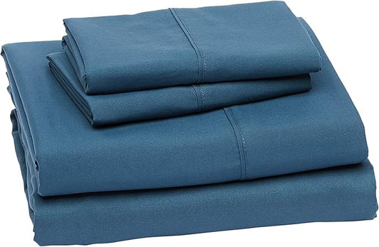 Amazon Basics Lightweight Super Soft Cooling, Wrinkle Free Luxury Microfiber 4-Piece Bed Sheet Set with 14-Inch Deep Pockets, King, Dark Teal, Solid AmazonBasics