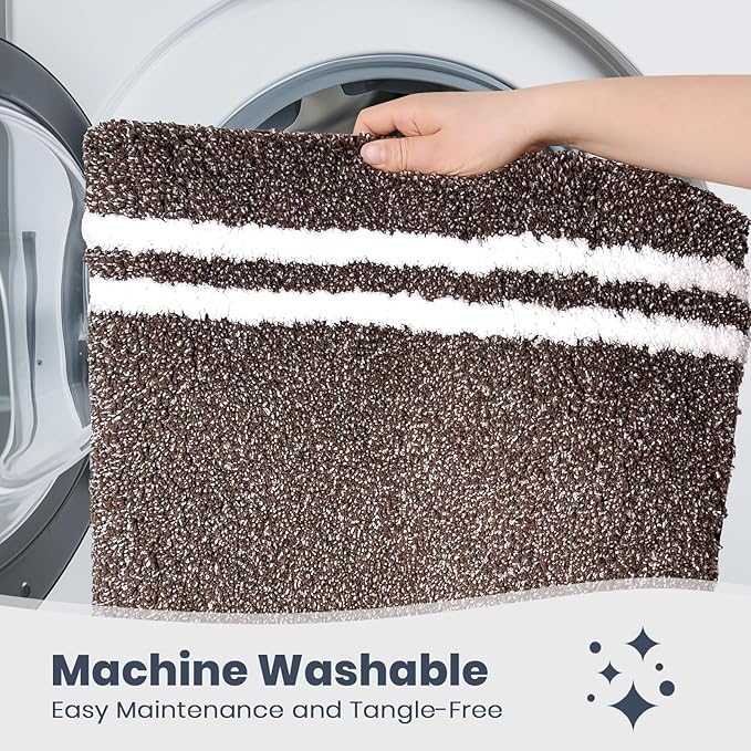 PURRUGS Bathroom Rug Non-Slip Machine Washable 30" x 60", Super Absorbent and Quick Dry Shaggy Microfiber Bath Mat, Extra Soft and Plush Bath Rug for Bathtub, Shower and Sink, Brown