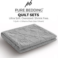 Pure Bedding Quilt Set Full/Queen Size Light Grey - Oversized Bedspread, Soft Microfiber Coverlet for All Season - Includes 1 Quilt and 2 Shams, Ocean Star Pattern