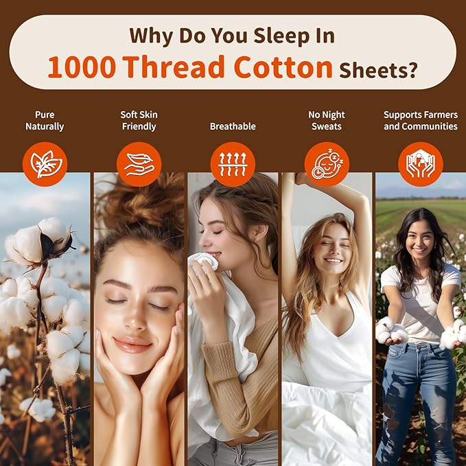 LBRO2M 1000 Thread Count 100% Egyptian Cotton Sheets Set 6 Piece Sets Queen Bed Sheet Deep Pocket Sheet Set 16" Soft Comfortable All Season (Queen, White)