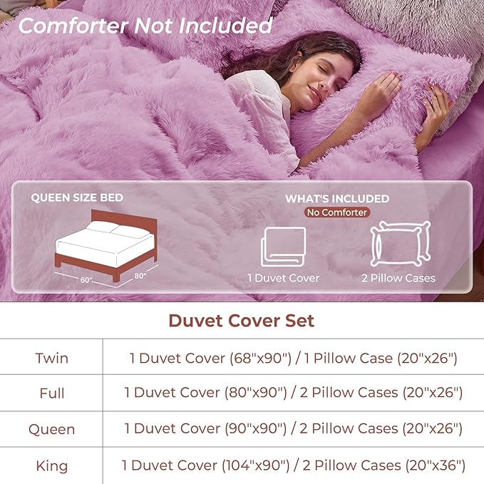 Sasttie 3-Piece Fluffy Duvet Cover Queen, Ultra Soft Faux Fur and Velvet Light Purple Comforter Cover, Luxury Fuzzy Bedding Sets for Winter Bed, Includes 1 Duvet Cover and 2 Pillowcases, No Comforter