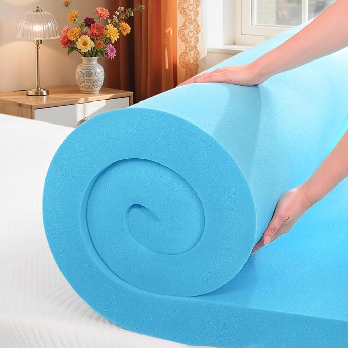 SyMax Queen Mattress Topper, Gel Infused Memory Foam Mattress Topper, Soft Bed Topper Mattress Pads for Bed, Sofa, RV, CertiPUR-US Certified, Blue, 4 Inch