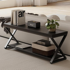 IBF Black Bench, Modern Entryway Bench for Bedroom, Wood Metal Storage Hallway Bench for Dining Living Room, Farmhouse Shoe Rack Indoor Accent Seating Bench for Foyer Entrance, Black Oak, 47 Inch Long