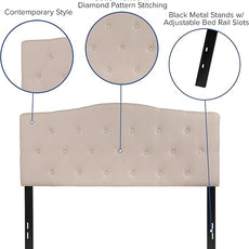 EMMA + OLIVER Tufted Upholstered Full Size Headboard in Beige Fabric