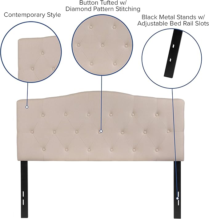 EMMA + OLIVER Tufted Upholstered Full Size Headboard in Beige Fabric