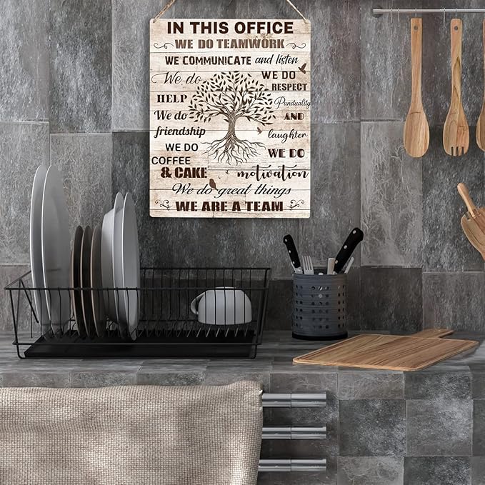 In This Office We Are A Team Inspirational Teamwork Wall Art Artwork for Office Birthday Christmas Gifts for Women Men Kids Wall Decor Framed Wooden Hanging Sign 10x8 Inch.