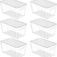 Vtopmart 6 Pack Clear Stackable Storage Bins with Lids, Medium Plastic Containers with Handle for Pantry Organizer and Storage,Perfect for Kitchen,Fridge,Cabinet, Closet,Bathroom Organization