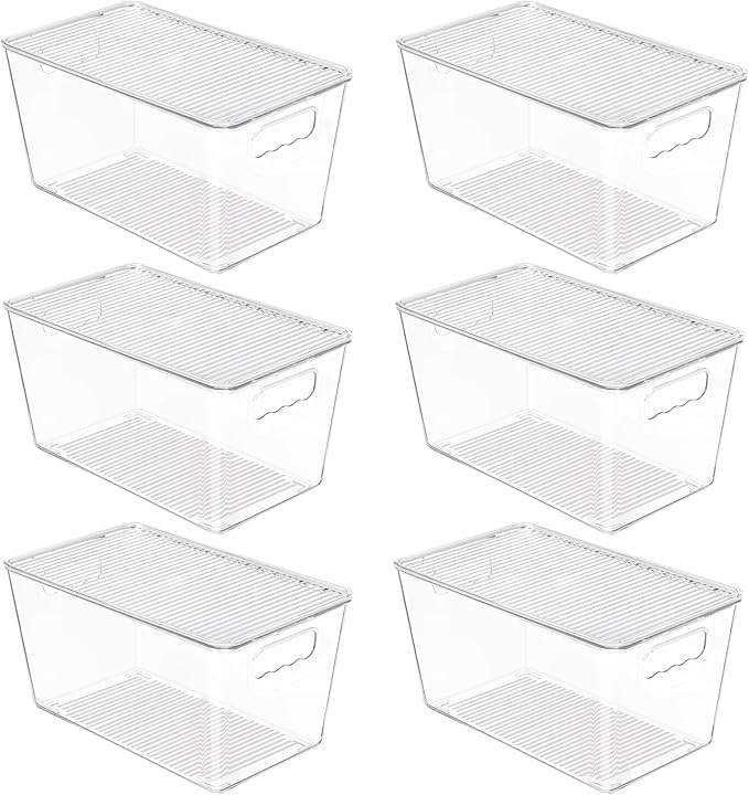 Vtopmart 6 Pack Clear Stackable Storage Bins with Lids, Medium Plastic Containers with Handle for Pantry Organizer and Storage,Perfect for Kitchen,Fridge,Cabinet, Closet,Bathroom Organization