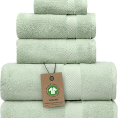 100% Organic Zero-Twist Cotton Towels - GOTS Certified Luxury Bath Towels - Ultra Soft & Plush 700GSM Long-Staple Cotton - 6 Piece Towel Set (Eucalyptus Green)