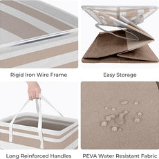 HomeHacks 2-Pack Large Laundry Basket, Waterproof, Freestanding Laundry Hamper, Collapsible Tall Clothes Hamper with Extended Handles for Clothes Toys in the Dorm and Family (Brown, 100L)