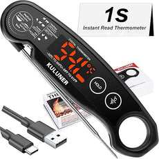 KULUNER 1-Second Rapid and Accurate Meat Thermometer - Waterproof Multifunctional Kitchen Food Thermometer, Ideal for Frying, Smoking, Grilling and More (Black)
