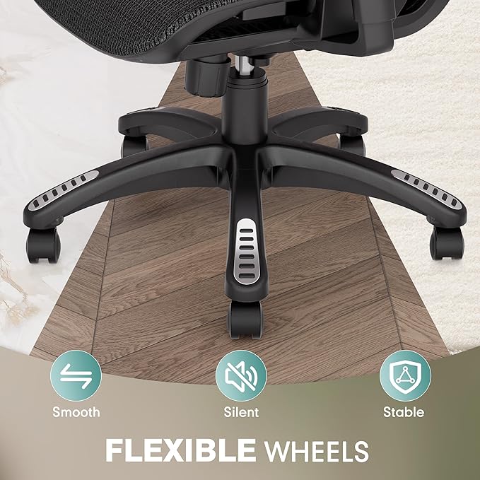 ELABEST T23 Ergonomic Office Chair with 2D Lumbar Support & 3D Headrest, High Back Mesh Swivel Chair with Adjustable 3D Armrests, Breathable Computer Desk Chair for Long Hour Sitting (Graphite Black)