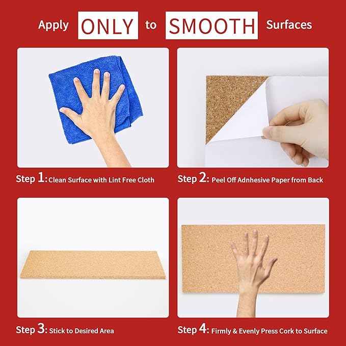 Cork Board Tiles 17”X 8” – 1/2” Thick Cork Board – Bulletin Board – Pin Board Decoration for Pictures,Ultra Strength Adhesive Backing – 6 Pieces Cork Boards for Walls – 1 Box Push Pins