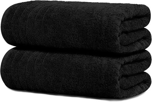 Tens Towels Pack of 2 Extra Large Bath Sheets 35 x 70 Inches, 100% Cotton, Larger & Lighter Weight, Quicker to Dry, Super Soft & Absorbent, Oversized Bath Towels, Black