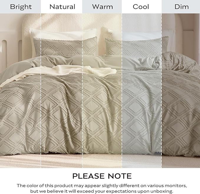 JELLYMONI Duvet Cover Queen Size Khaki - 3PCS Boho Duvet Cover Set Plaid Polyester Tufted Bohemian Jacquard Knit Textured Comforter Cover 90×90in Rhombic Geometric Pattern Zipper Corner Tie