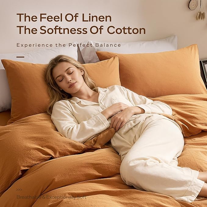 JELLYMONI Duvet Cover Twin Size - 100% Washed Cotton Comforter Cover with Linen-Like Texture, Breathable & Soft Bedding for Modern Home, Guest Room and Everyday Use,1 Duvet Cover & 1 Pillowcase