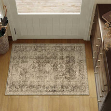 2x3 Washable Area Rug for Entryway Brown Vintage Non-Slip Low Pile Distressed Rustic Carpet Lightweight Vacuumable Door Mat Soft Small Throw Rug for Indoor Entrance Bathroom
