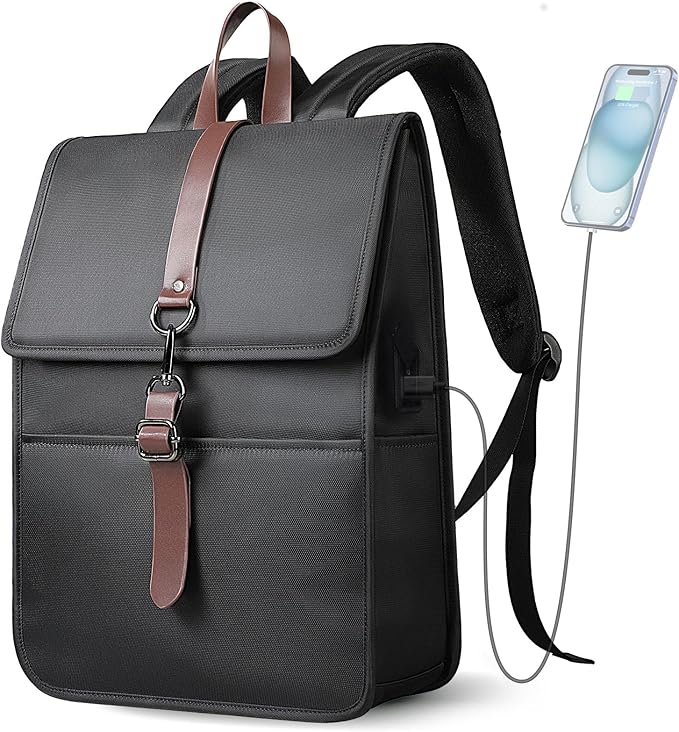 Laptop Backpack for Women & Men, Slim Business Work Backpack with USB Charging Port,Travel Computer Backpack Bag, 15.6 Inch Lightweight Water Resistant Casual Daypack for Office/College/Commuter-Black