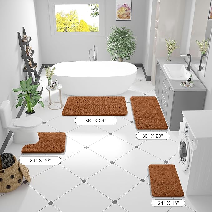 OLANLY Bathroom Rugs 30x20, Extra Soft Absorbent Chenille Bath Rugs, Rubber Backing Quick Dry, Machine Washable Bath Mats for Bathroom Floor, Tub and Shower, Home Decor Accessories, Ochre