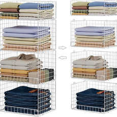4 Tier Stackable Closet Organizers and Storage Shelves, Foldable Closet Shelf Organizer System, Stackable Storage Bins Drawers for Clothes Organizer System, White(Patent Pending)