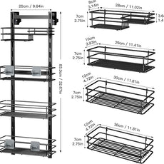 Orimade Over The Door Shower Caddy Adjustable 4 Tier Black,Bathroom Hanging Organizer Shelf Rustproof with 4 Hooks,Shower Basket with Soap Holder and Suction Cup