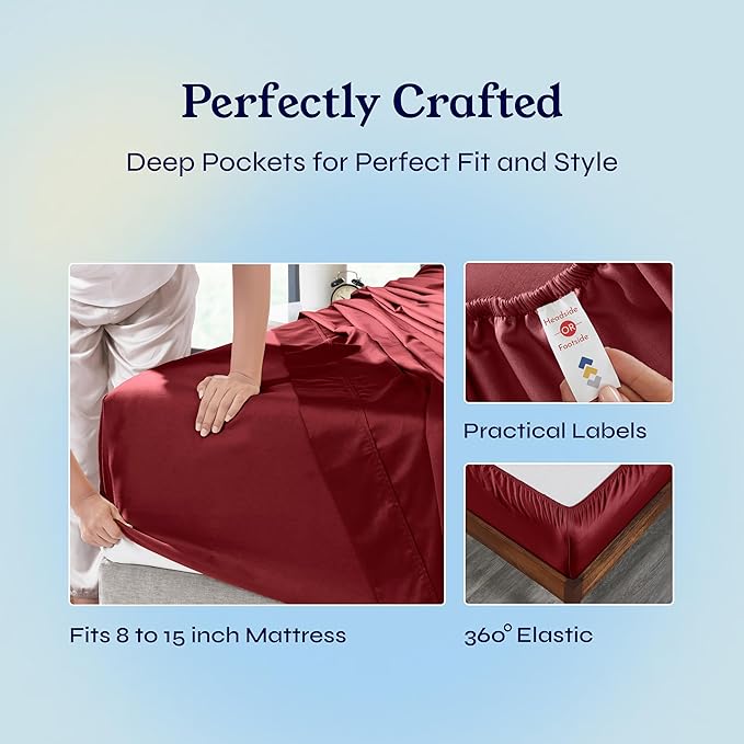 California Design Den Twin Sheets Set - Soft 400 Thread Count Sateen, Natural 100% Cotton Sheets with Deep Pockets, and Durable Bedding Set - Bright True Red CaliforniaDesignDen