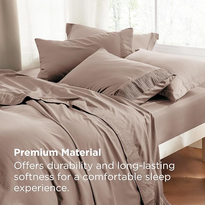 Bedsure King Size Sheets Set - 4 Pieces Soft King Sheets - Breathable & Cooling - Hotel Luxury - Easy Care Polyester Microfiber Bedding for Women, Men, Khaki