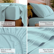 Mellanni Queen Sheet Set - 6-Piece Iconic Collection Bedding, (Including 4 Pillowcases), 16-Inch Deep Pocket, Easy Care, Extra Soft, Cooling Sheets, Brushed Microfiber - Aqua