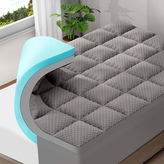 OLANLY Dual-Layer 4 Inch Twin Size Memory Foam Mattress Topper for Back Pain, 2 Inch Cooling Pillow Top Mattress Pad Cover and 2 Inch Gel Memory Foam Topper, Deep Elastic Pocket, Light Grey