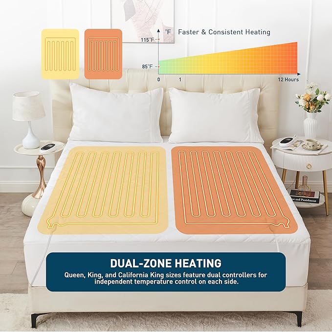Heated Mattress Pad California King 72"×84", Bed Warmer with Memory&Preheat Functions, Electric Mattress Pad Dual Control 12 Heat Settings 12-Hour Auto Off Long Cord Fits 18-24" Deep Pocket
