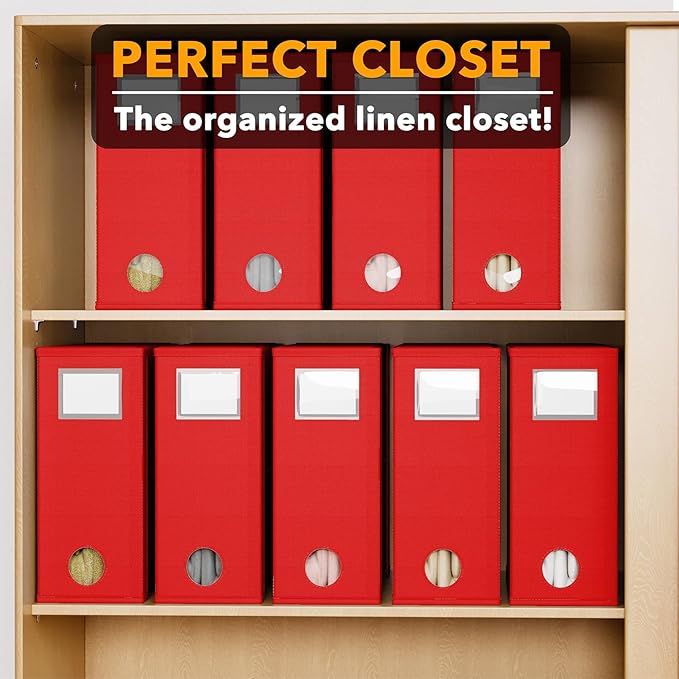 SpaceAid 9 Pack Bed Sheet Organizers and Storage, Foldable Sheet Organizer with Window for Linen Closet, Set Folder Keeper for Queen & King Size Bedding Storage (Red)