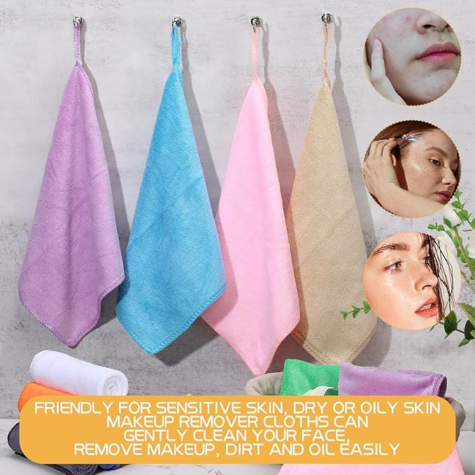 Newwiee 40 Pcs Wash Cloth Bulk Cotton Bath Hand Face Washcloths Soft Quick Drying Towel for Women Bathroom Washing Body Viscose Fiber Multipurpose Fingertip Rags(Bright Color,10 x 10 Inch)