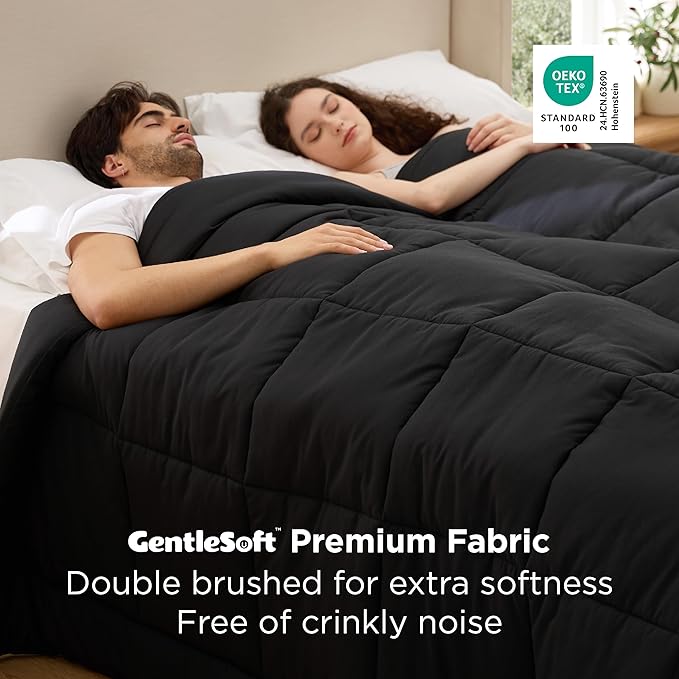 Bedsure Comforter Duvet Insert - Quilted Comforters Oversized King Size, All Season Duvet, GentleSoft Down Alternative Bedding, with 8 Tabs, Gifts for Women/Men, Black, Oversized King 116 x 98 Inches