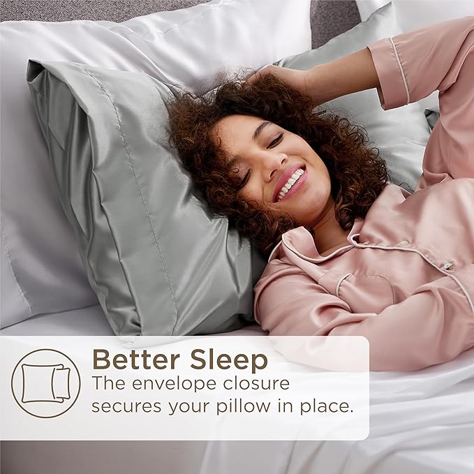 Bedsure King Size Satin Pillowcase Set of 4 - Silver Grey Pillow Covers for Hair and Skin 20x36 Inches with Envelope Closure, Similar to Silk Pillow Cases, Gifts for Women Men
