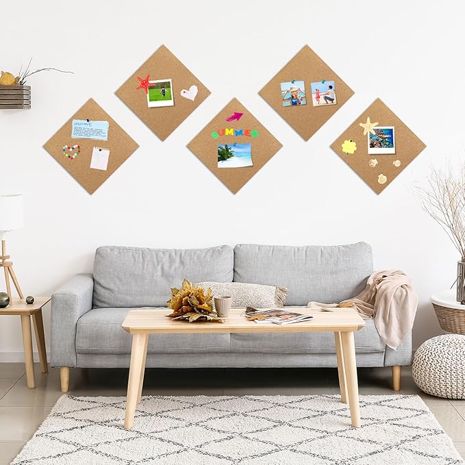 TUPARKA 4 Pack Cork Board 12"x12" - 1/4" Self-Adhesive Corkboards With 100 Push Pins, Bulletin Boards, Square Cork Tiles for Home, School, Office Decorative (4, 12"x12")