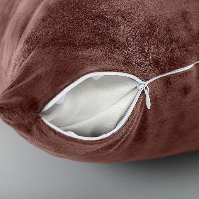 EVOLIVE Soft Micromink, Faux Fur, Faux Suede, Faux Velvet Body Pillow Cover 21"x54" Replacement with Zipper Closure (21"x54" Body Pillow Cover, Brown)