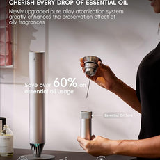 Waterless Scent Diffuser Starter Kit - 1500 Sq Ft Coverage, Alloy Atomization System,Mood Light,Smart Rechargeable Hotel Scent Diffuser, Including 120ml Essential Oil, for Home,Large Room,Spa,Silver