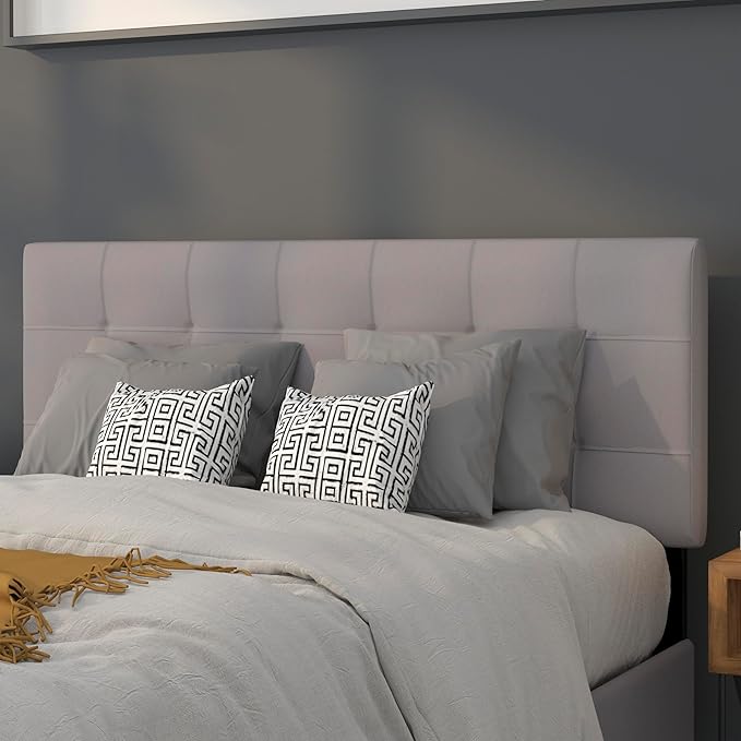 EMMA + OLIVER Quilted Tufted Full Size Headboard in Light Gray Fabric