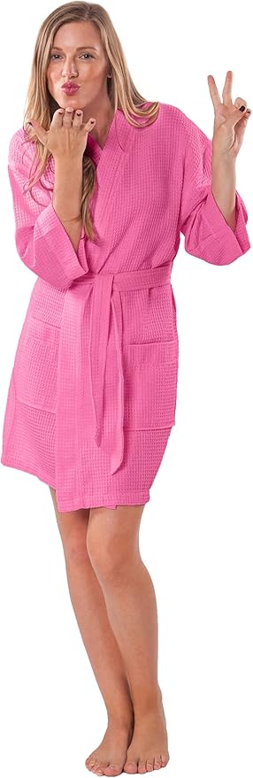 Turquaz Lightweight Short Robes For Women Waffle Kimono Bathrobe - Soft, Fast-Drying, Long-Lasting Cotton Blend